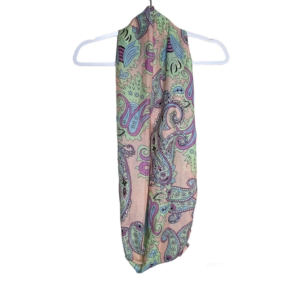 Lavello Chiffon Infinity Scarf Paisley Pastel Pink Lightweight Spring Summer - Picture 2 of 8